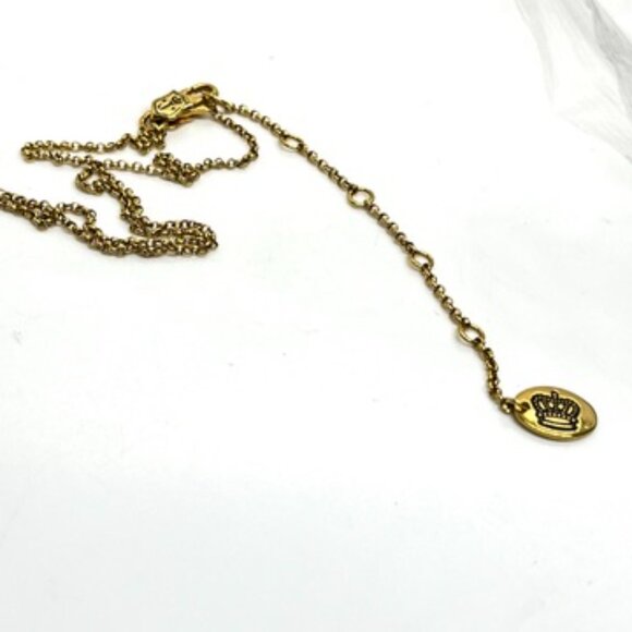 VINTAGE JUICY COUTURE GOLD TONE WISHBONE NECKLACE PAVE CRYSTAL RHINESTONE CHARM - Picture 14 of 17
